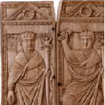 Aetius et Valentinien III sur un diptyque en ivoire de la maison Herm&egrave;s (Rome)