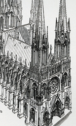 La cath&eacute;drale id&eacute;ale selon Eug&egrave;ne Viollet-Le-Duc (dessin tir&eacute; du Dictionnaire raisonn&eacute;   de l'architecture fran&ccedil;aise du XIe au XVIe si&egrave;cle)
