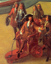 Louis XIV pr&egrave;s de la fontaine du Buffet d'Eau, dans les jardins du Grand Trianon, 1713