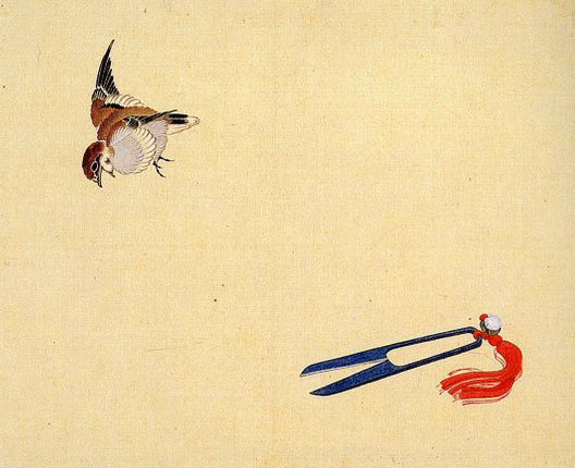 Hokusai, Moineau et paire de ciseaux, XIXe s