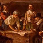 La signature du pacte du Mayflower (Mayflower Compact, novembre 1621), par  Jean Leon Gerome Ferris (1863)