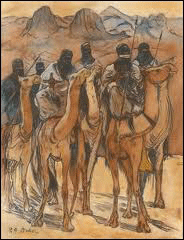 Troupes de touaregs &agrave; dos de ch&acirc;meau (gravure ancienne)