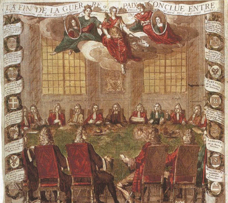 Signature de la paix d'Utrecht (gravure de propagande, musée du château de Versailles) Signature de la paix d'Utrecht (gravure de propagande, musée du château de Versailles)