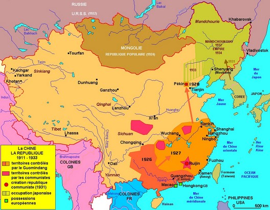 La guerre civile en Chine de 1945 à 1949 ; cliquer pour agrandir la carte (Amis d'Herodote.net) ; conception : Alain Houot