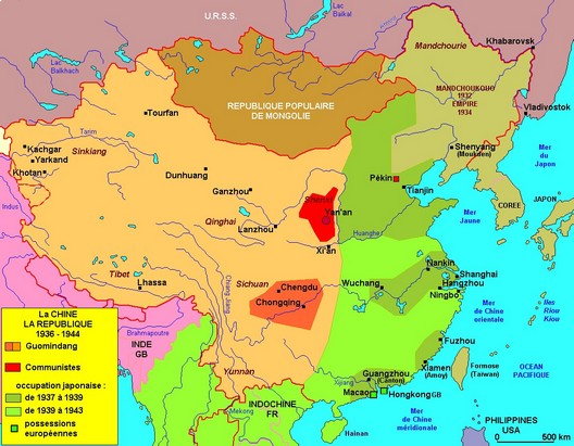 La Chine face à l'occupation japonaise (carte: Alain Houot ; cliquez pour voir la carte agrandie)