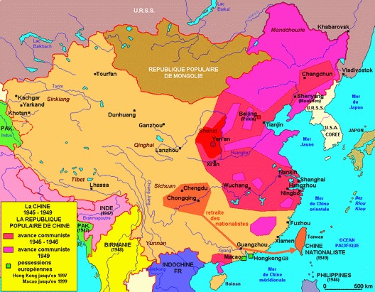 Les affrontements entre communistes et nationalistes chinois (carte: Alain Houot ; cliquez pour voir la carte agrandie)