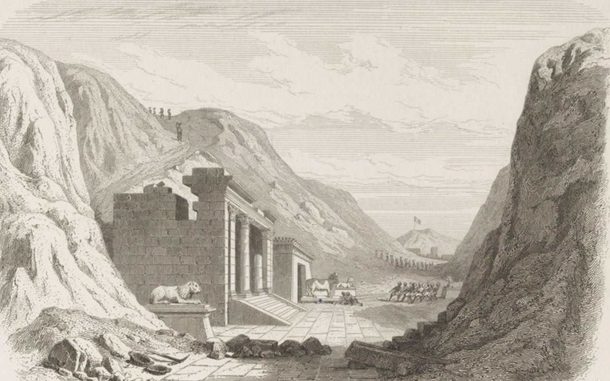 Déblaiement de l'entrée du Serapeum de Memphis, illustration tirée de Auguste Mariette, Choix de monuments et de dessins, découverts ou exécutés pendant le déblaiement du Sérapéum de Memphis, 1856, Paris, BnF ; agrandissement  : vue d'un des tombeaux du Serapeum, photo. G. Grégor 