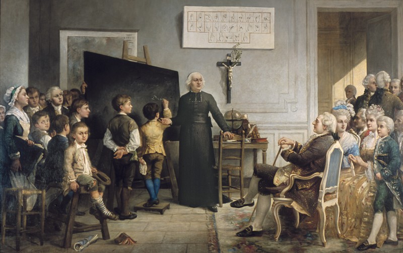 Gonzague Privat (1843-), l'Abbé de l'Epée instruisant ses élèves en présence de Louis XVI, INJS de Paris.