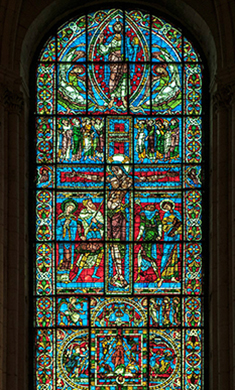 Vitrail de la Crucifixion, XIIe s., Cathédrale de Poitiers.