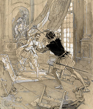 Scène de duel à l'épé, David Vierge, 1892.