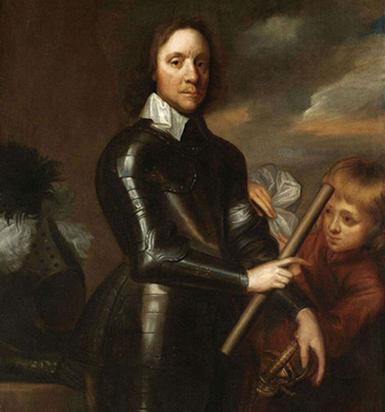 D?après Robert Walker, Portrait d'Oliver Cromwell, Lord Protecteur d'Angleterre, en armure, XVIIe siècle. Agrandissement : Portrait de John Milton au Christ's College (Cambridge).