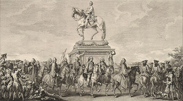 Augustin de Saint-Aubin, d'après After Hubert François Gravelot, gravure de l'inauguration de la statue de Louis XV place de la Concorde à Paris, 1766, New-York, the Met.