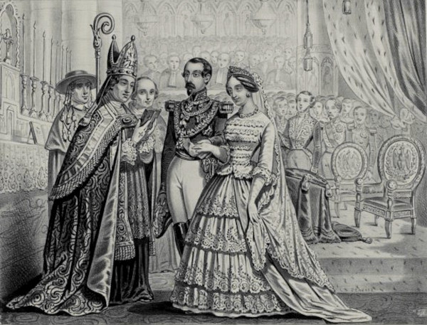 Le Mariage de Napoléon III avec Eugénie de Montijo, Comtesse de Téba, Anonyme, 30 janvier 1853, Paris, musée Carnavalet. Agrandissement : Joseph-Désiré Court, La commission du musée Napoléon présente à leurs Majestés Impériales au Palais de Saint Cloud les plans du musée fondé à Amiens par l'Empereur, 1860.