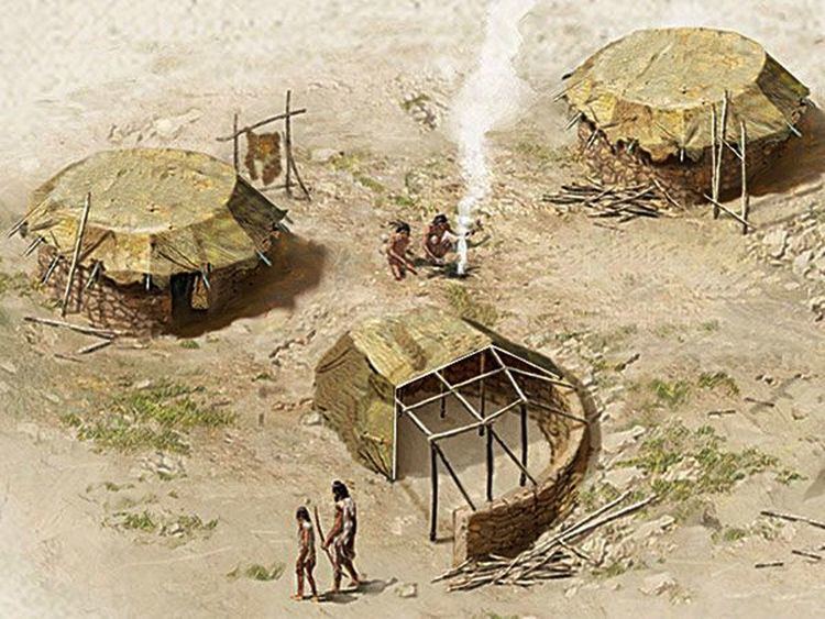 Reconstitution d'un village natoufien (nord d'Israël)