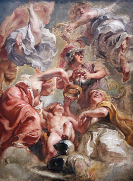 L'Angleterre et l'Écosse avec Minerve et l'Amour, allégorie de Pierre Paul Rubens représentant l'Union des Couronnes, vers 1632, Paris, musée du Louvre.