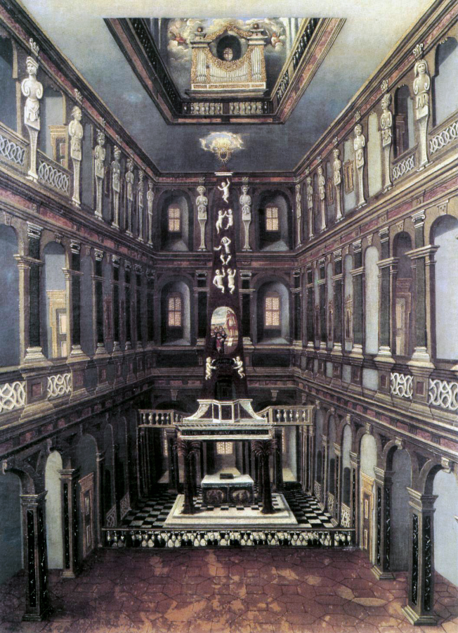 C. Richter, Chapelle du château de Weimar (brûlée en 1774) avec l'orgue de Bach., vers 1660, Musée d'Art de Weimar.