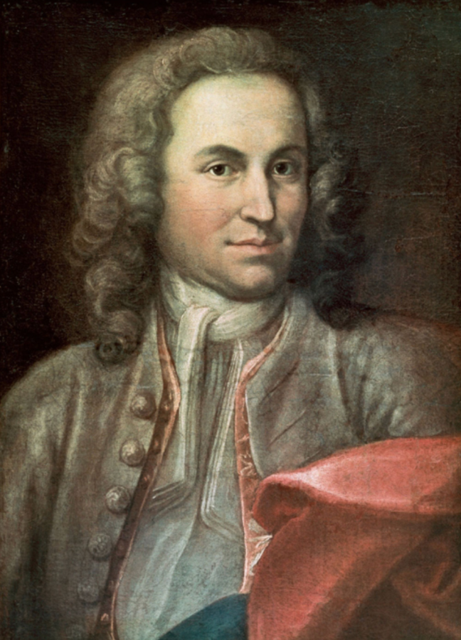Johann Ernst Rentsch le Vieux, Jean-Sébastien Bach à trente ans, 1715, Erfut, Angermuseum ; agrandissement : Elias Gottwald Haussmann, Portrait de Jean-Sébastian Bach à 61 ans, 1748, Leipzig, musée de l'histoire de la ville de Leipzig.