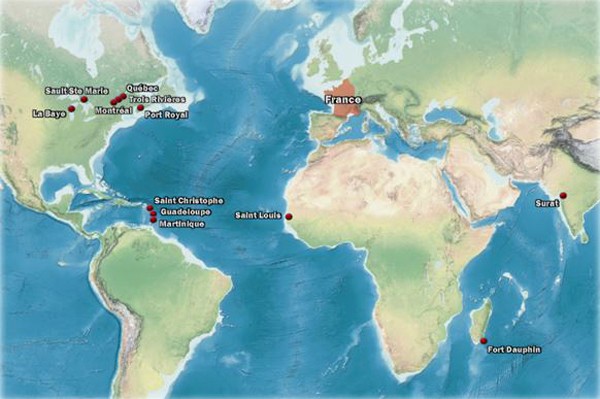  Le premier empire colonial français en 1674.