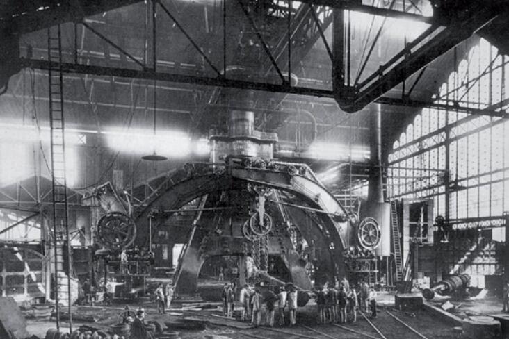 Ateliers Schneider au Creusot ; agrandissement :  La ville industrielle du Creusot représentée par Pierre Trémeaux en 1847