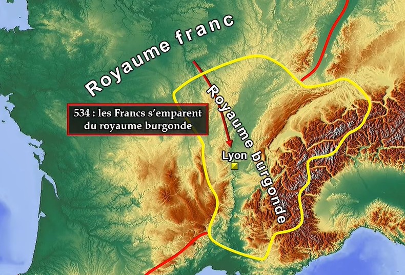 Le royaume burgonde et le royaume des Francs se font face