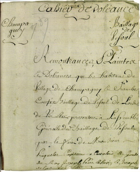 Cahier de dol&Atilde;&copy;ances de Champagney (bailliage de Vesoul)