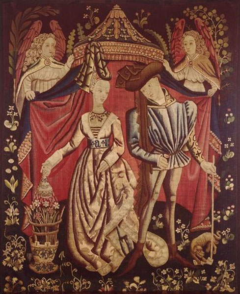 Tapisserie figurant deux personnages sous un dais, vers 1460-1465, Paris, musée des Arts décoratifs. Le couple passait pour représenter le duc Charles d'Orléans et Marie de Clèves. Mais il pourrait aussi représenter le duc Louis Ier de Savoie et à sa femme, Anne de Lusignan.