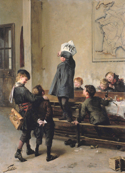 Jean Geoffroy, Un Futur savant, 1880, Rouen, musée national de l'Éducation. Agrandissement : Henri Vion, Illustration pour Le Médecin malgré lui de Molière, 1876.