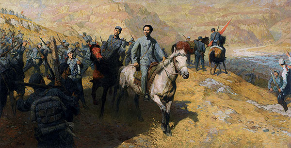 Sur la marche, Tang Muli, 1977, peint en hommage à la mort de Mao.