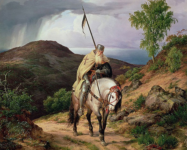 Carl Friedrich Lessing, Le retour du crois&eacute;, 1835, Bonn, Rheinisches Landesmuseum. Vision romantique du dernier crois&eacute; qui illustre l'&eacute;chec des tentatives chr&eacute;tiennes pour d&eacute;fendre Constantinople contre les Turcs.