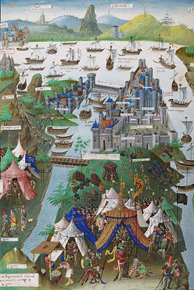 Jean Le Tavernier, Chute de Constantinople d'après les Voyages d'Outremer de Bertrandon de la Broquière, XVe siècle, Paris, BnF, Gallica.