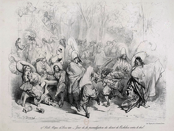 Jour de la promulgation du décret de Richelieu contre le duel, Gustave Doré, 1852, Paris, BnF, Gallica.