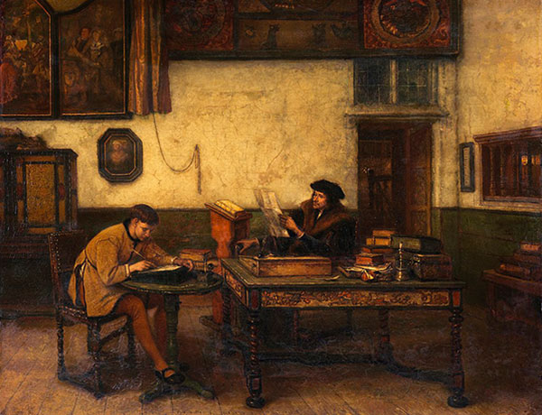 Henri Leys, Érasme dans son bureau, vers 1854, Dublin, Galerie nationale d'Irlande.
