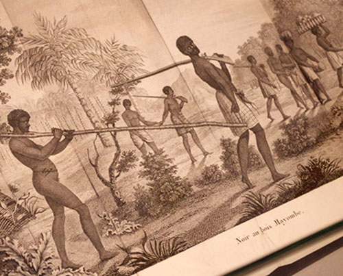 Capture de futurs esclaves par des n&eacute;griers africains. Voyage &agrave; la c&ocirc;te occidentale d?Afrique fait dans les ann&eacute;es 1786 et 1787, par Louis-Marie-Joseph Ohier de Grandpr&eacute;, 1801 (&copy; Biblioth&egrave;que municipale du Havre, non cot&eacute;)