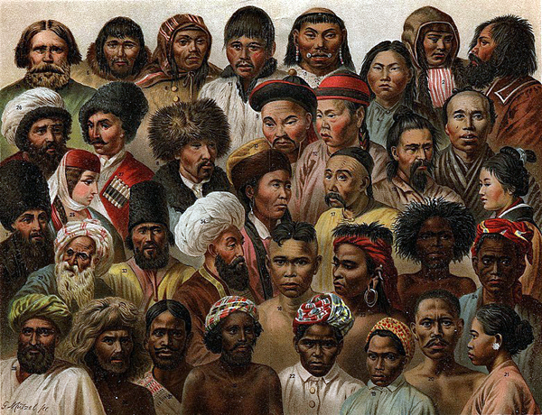 Portraits asiatiques : illustration publiée dans Le Nordisk familjebok, encyclopédie suédoise, entre 1876 et 1957. 