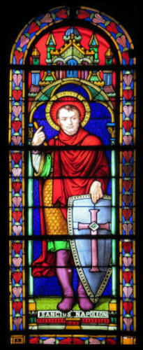 Vitrail de saint Napol&eacute;on par Antoine Lusson (XIXe si&egrave;cle), en l?&eacute;glise Saint-Louis de Vichy (Allier).