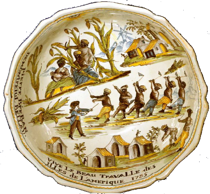 Saladier aux esclaves, 1785, musée du Nouveau Monde, la Rochelle ; agrandissement : Vue du cabinet d'Histoire naturelle de Clément Lafaille, XVIIIe siècle, La Rochelle, Muséum d'Histoire naturelle, photographie du Muséum d'Histoire naturelle.