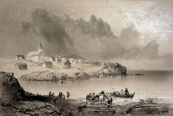 Barthélemy Lauvergne, Tórshavn, Îles Féroé (Danemark), 1839 in Voyages de la Commision scientifique du Nord: en Scandinavie, en Laponie, au Spitzberg et aux Feroe, pendant les années 1838, 1839 et 1849, sur la corvette La Recherche, Paris, bibliothèque Sainte-Geneviève. Agrandissement : Auguste Mayer, Château de Calmar sur la Baltique, vers 1840.