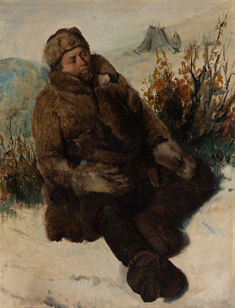 François-Auguste Biard, Lapon dans la neige, n.d. Agrandissement : François-Auguste Biard, Un jeune Kautokeino, 1839, musée national de l'Art, de l'Architecture et du Design de Norvège.