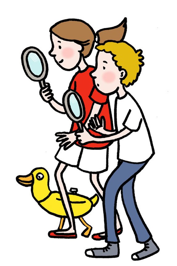 Le trio d'explorateurs Jules, L&eacute;onie et Pouic-Pouic.