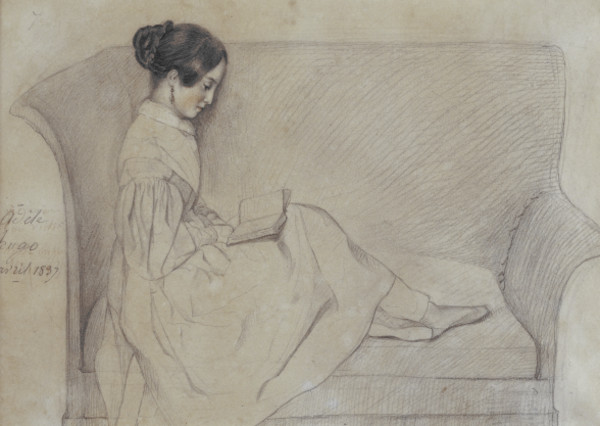 Léopoldine lisant, dessin d'Adèle Foucher, 1837, Paris, maison de Victor Hugo.