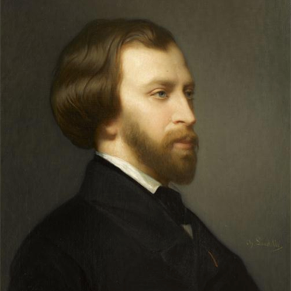 Charles Landelle, Portrait d'Alfred de Musset, 1854, Paris, musée d'Orsay. Agrandissement : Nadar, Caricature d'Alfred de Musset, 1854, Paris, BnF.