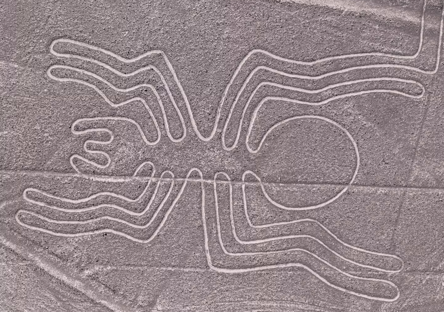 Géoglyphe représentant une araignée (47 mètres de long), région de Nazca, 100 avant J.-C. à 700 après J.-C.