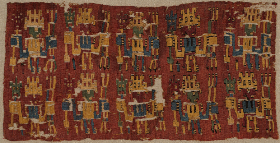 Pièce de textile représentant des sacrifices humains, région de Nazca, 100 avant J.-C. à 100 après J.-C., Pérou, Musée d'Art de Lima.