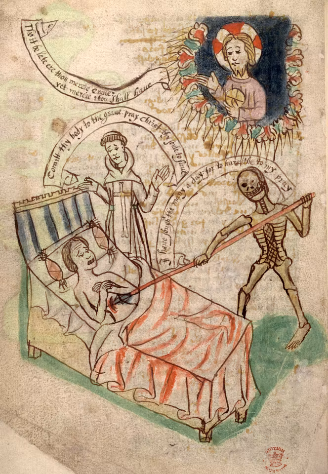 Homme mourant de la peste, manuscrit anglais du XIV? siècle