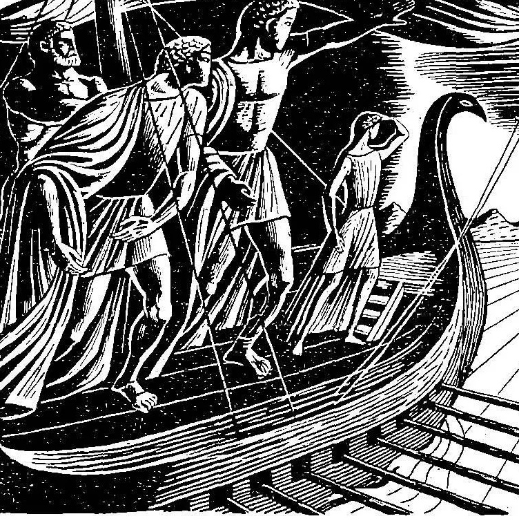 Représentation du voyage de Pythéas par un dessinateur contemporain, Eric Fraser