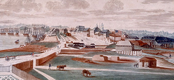 J. L. Bouqueto de Woiseri, La Nouvelle-Orléans en 1803. Vue de la ville en amont du fleuve depuis les berges de la plantation Marigny.