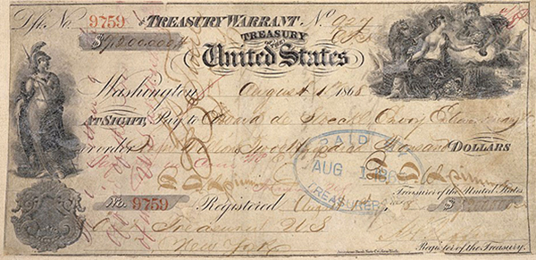 Chèque utilisé par le gouvernement des États-Unis pour l'achat de l'Alaska.