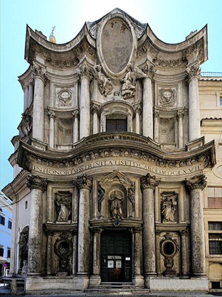 Façade et intérieur de l'église San Carlo alle Quattro Fontane.