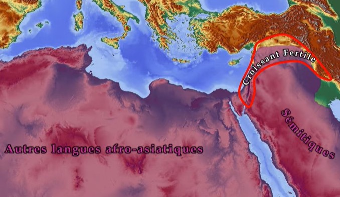 Diffusion des langues sémitiques (afro-asiatiques) dans le Croissant fertile vers 7000 av. JC