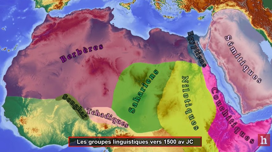 La répartition des groupes linguistiques vers 1500 av JC dans un Sahara redevenu désertique